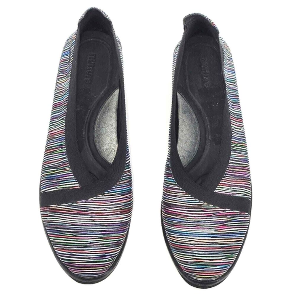 Nurture Kizzie Leather Multi-Color Striped Wedge Slip-On Shoes Womens Size 9